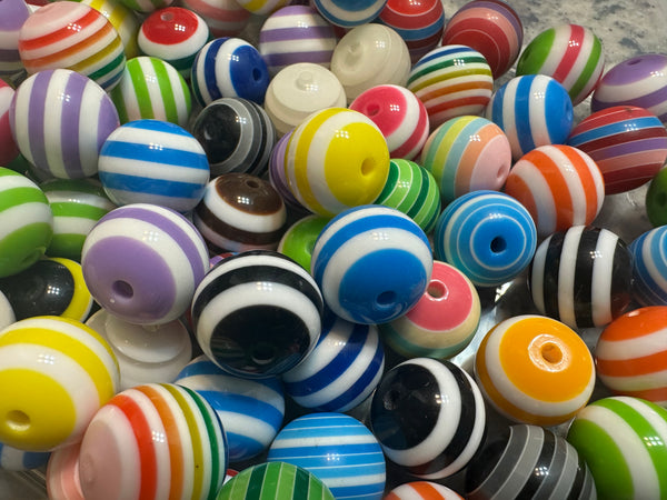 20mm Rainbow Stripe Mix Acrylic Bubble Gum Beads