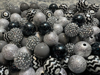 20mm Black and Silver Mix Acrylic Bubble Gum Bead