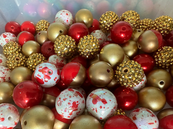 20mm Christmas Gold Red and White Acrylic Bubblegum Bead