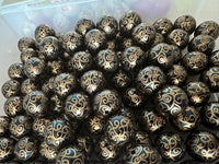 20mm Black and Gold Fancy Design Acrylic Bead