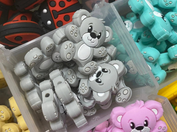 Gray Bear Silicone Focal Bead