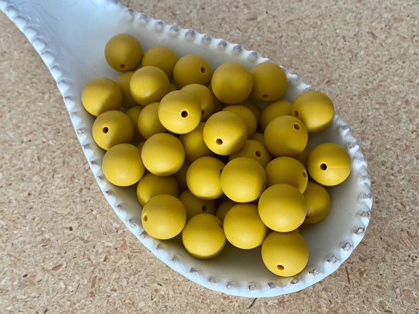 15mm Mustard Yellow Silicone Round Bead