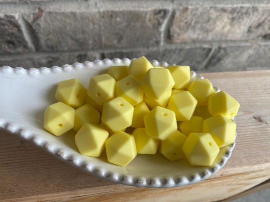 Cream Yellow 14mm Hexagon Silicone Bead