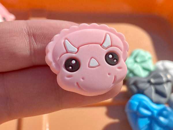 Pink Triceratops Dinosaur Head Silicone Focal Bead