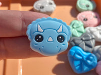 Blue Triceratops Dinosaur Head Silicone Focal Bead